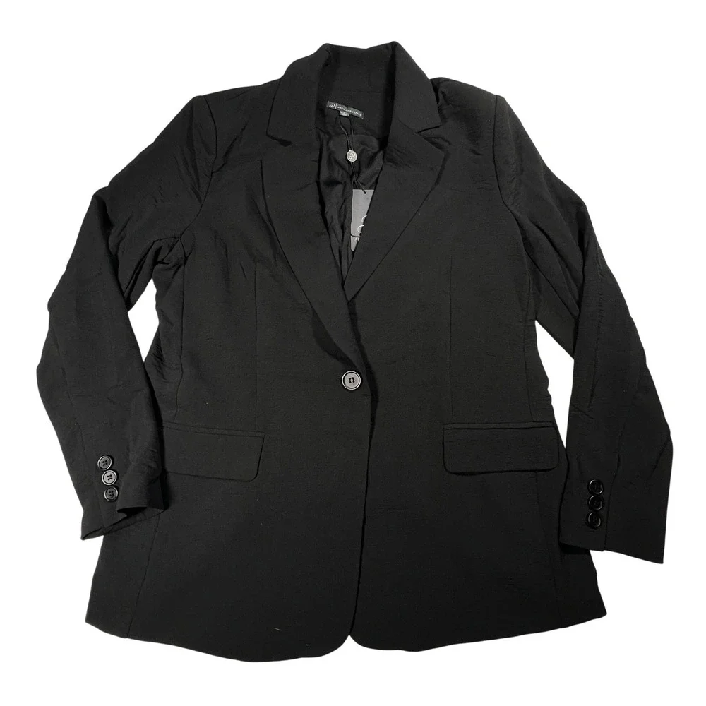 Adrianna Papell Blazer Womens Large Black Solid Airflow Lined Soft Office Jacket